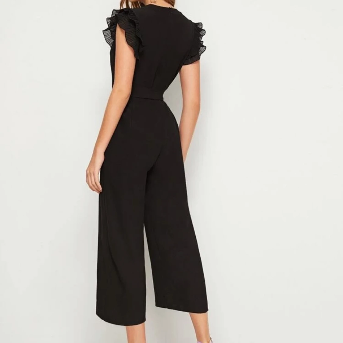 Svart Veckade slätt Elegant Overaller  - 90