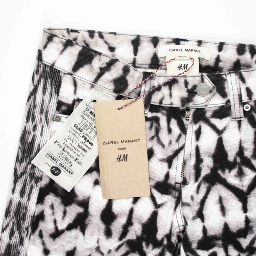 Isabel Marant Pour H&M patterned denim skinny low waist pants jeans in white grey and black SIZE Label: EUR 34, fits best XS Model: 165/XS Ask for the full description! No returns!. Jeans & Byxor.