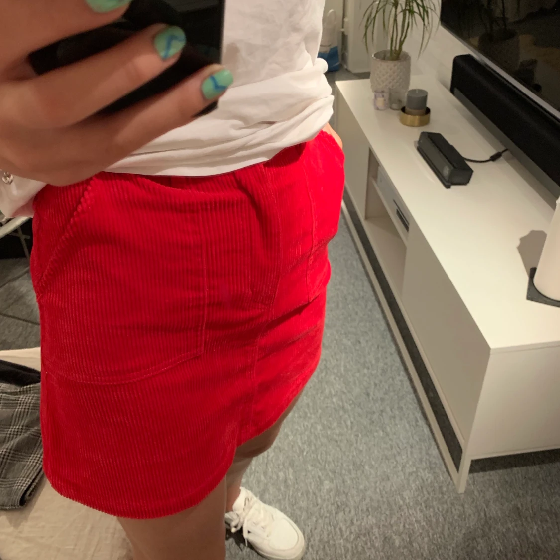 Röd manchesterkjol - 90