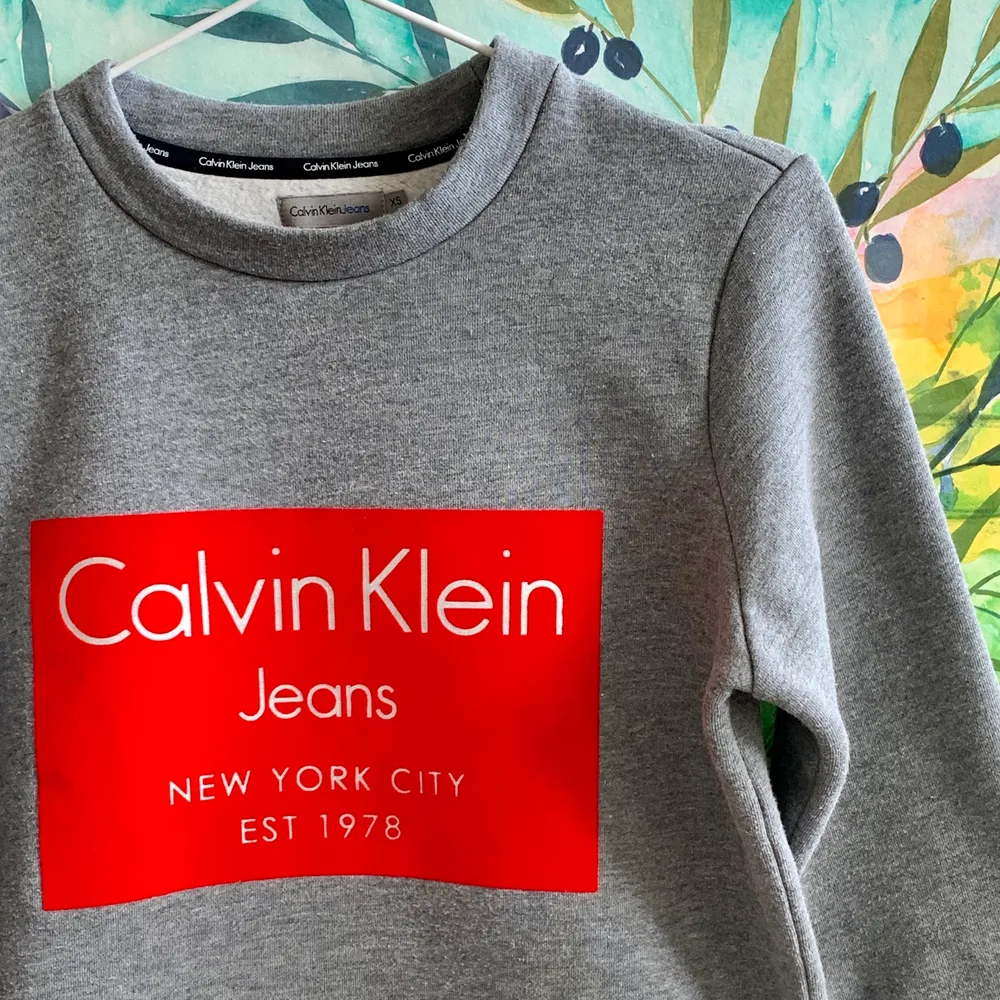 Säljer denna supersnygga sweatshirt med rött sammetstryck från Calvin Klein! 🥰 Endast använd en gång då kvaliten är i nyskick, säljs då den inte längre är till någon användning i min garderob 💕 Tröjan är i XS och är då lite oversized. Frakt tillkommer :). Tröjor & Koftor.