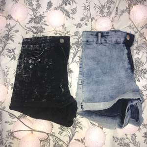 Högmidjade jeans shorts som passar perfekt till det mesta. 50 kr/styck. Blå är storlek 34 och de svarta är storlek 32