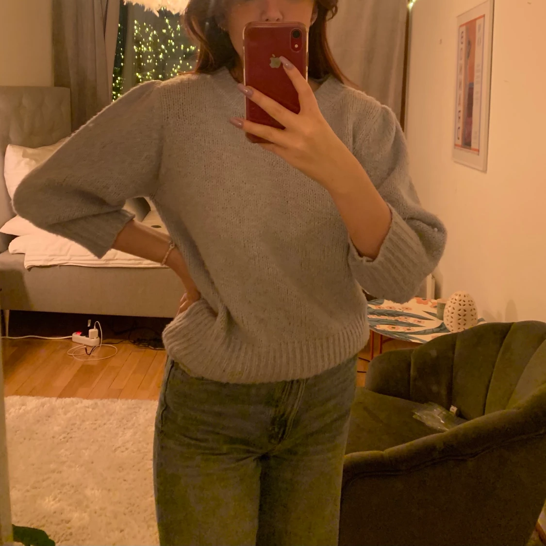 Short Puff Sleeve Knitted Sweater - 90