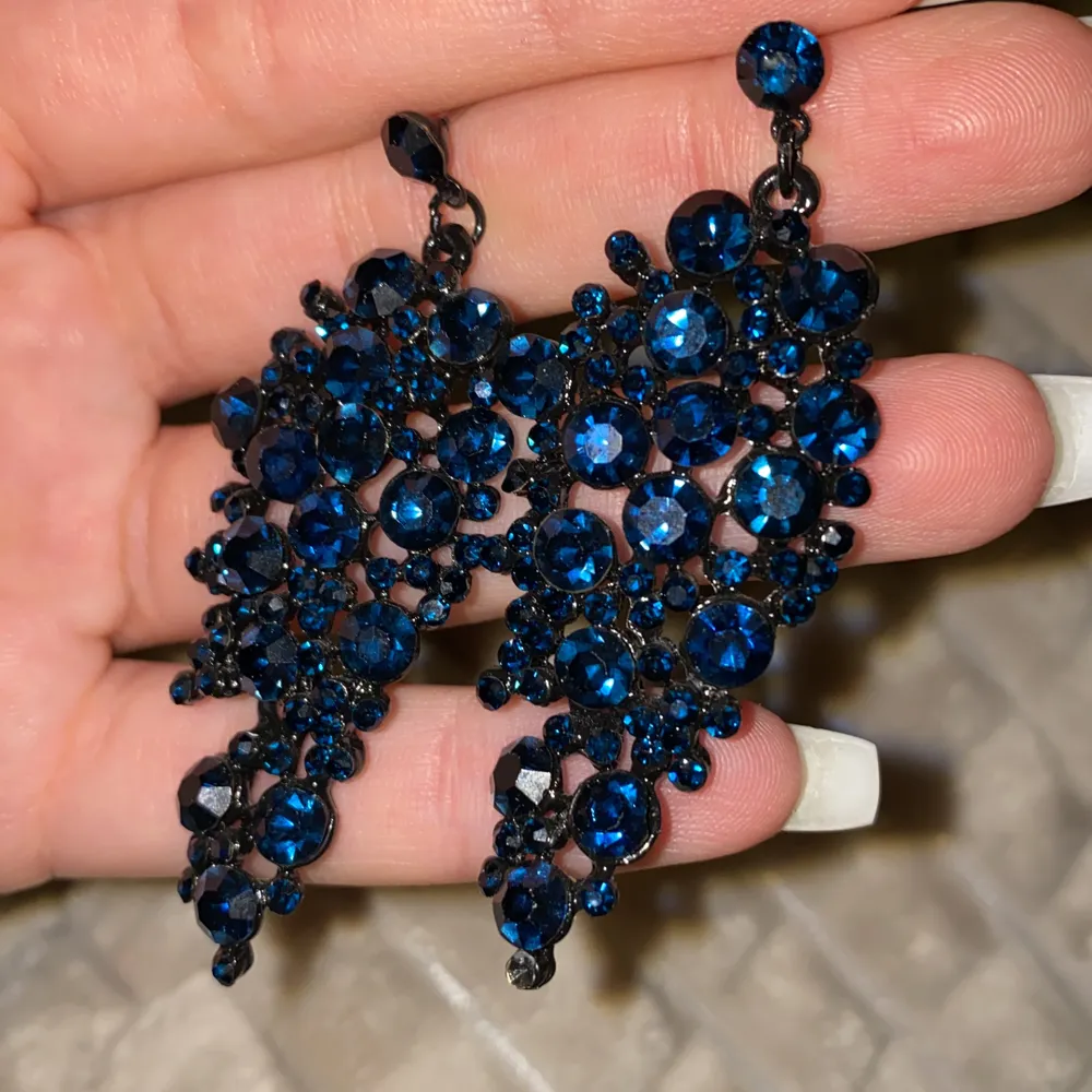 Otroligt fina marinblåa örhängen, aldrig använt de men behöver bli av med det bästa så väljer därför att sälja dessa fantastiska bling örhängen . Accessoarer.