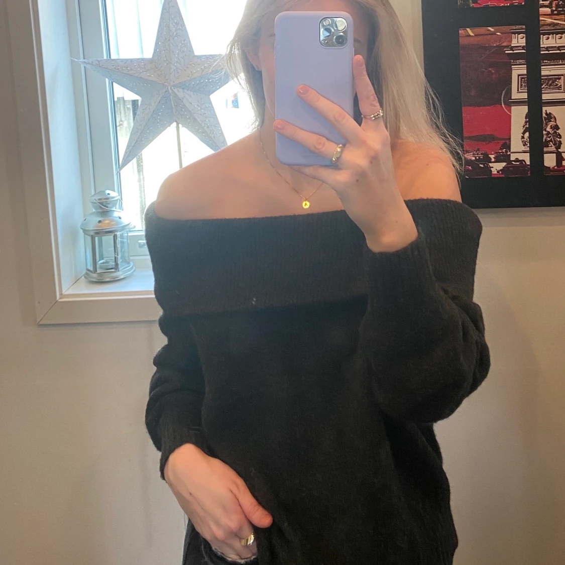 Stickad off shoulder tröja