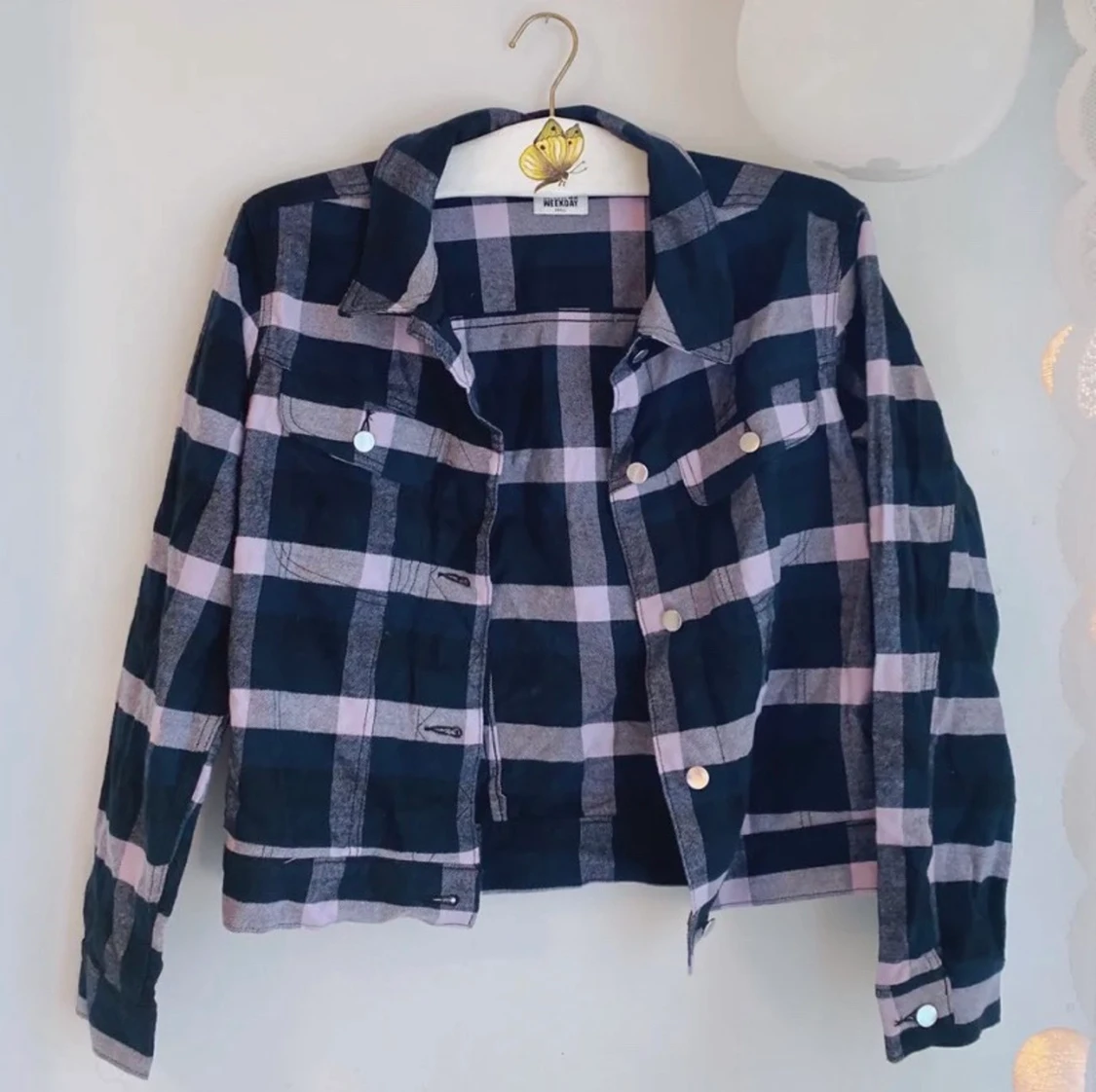 ✨💙 marinblå-ljusrosa rutig weekday skjorta! 💙✨ - 91