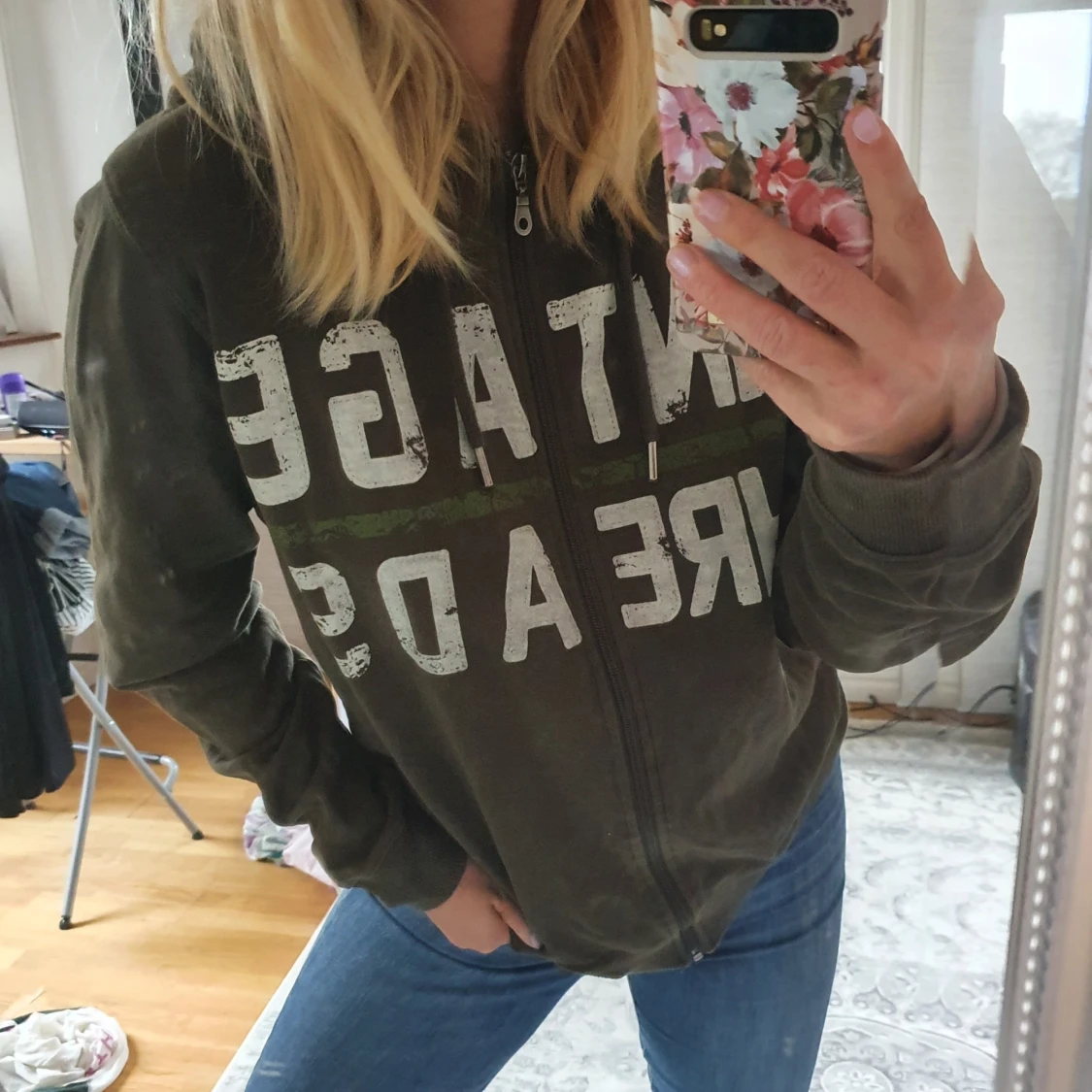 Grön zip hoodie - 91