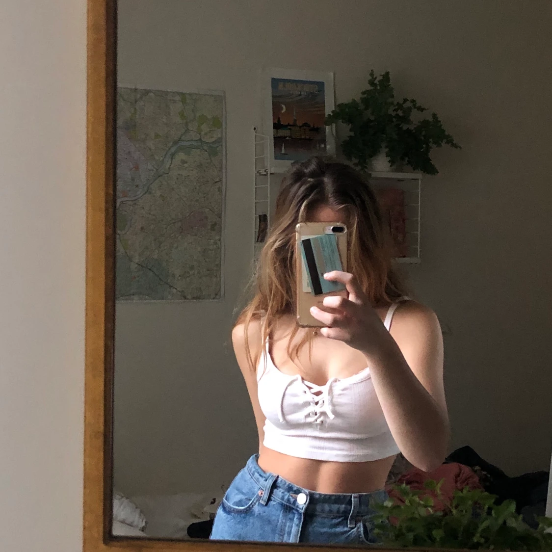 Vitt croppat linne  - 90