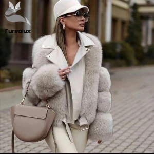 Äktapäls jacka  - Äktapäls jacka med sheepskin leather , oanvänt , passar för båda S och M 