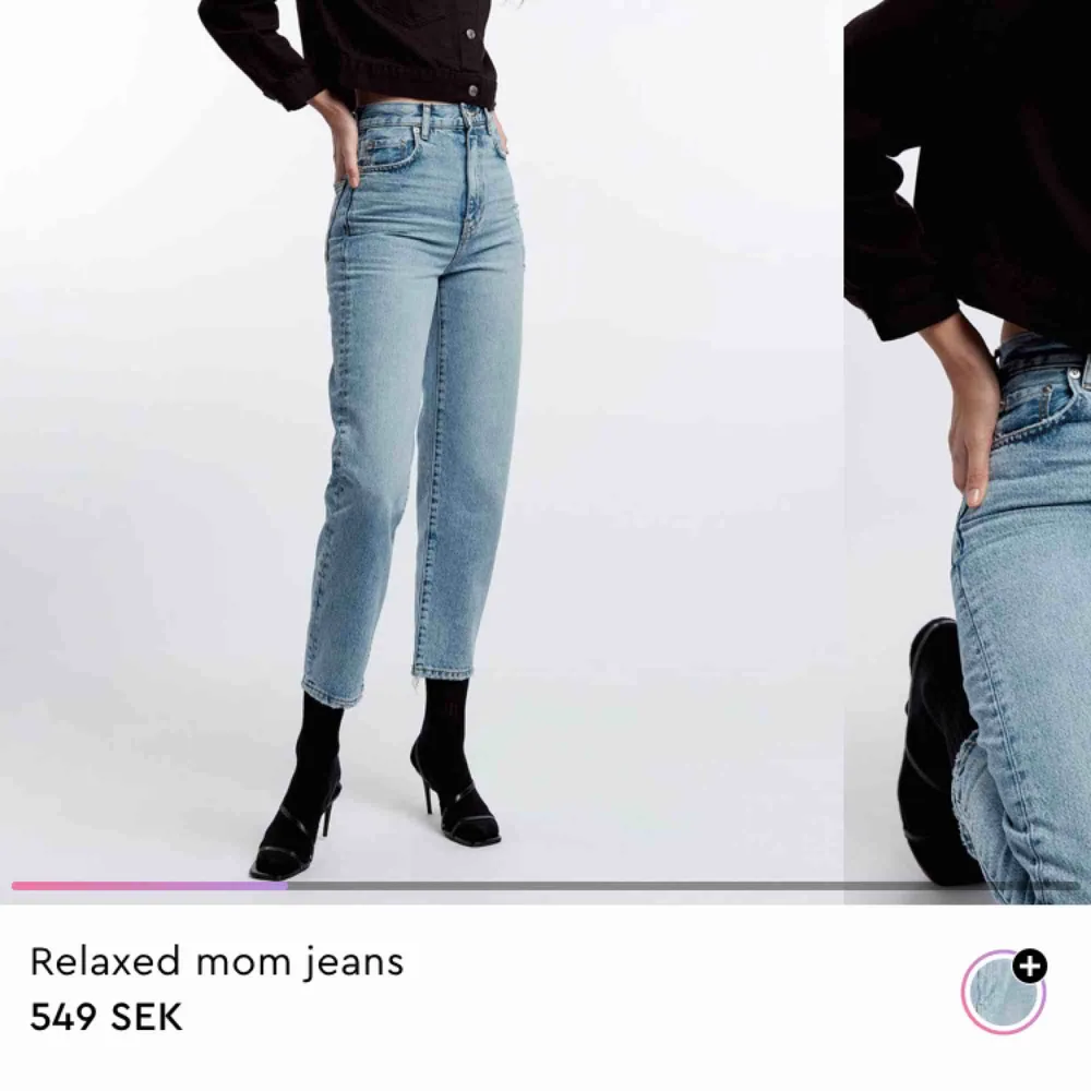 Jeans från Gina Tricot i modellen ”Relaxed Mom Jeans”, storlek 34. De är som nya, använda tre gånger typ!  Nypris: 549  Mitt pris: 250+frakt🤗. Jeans & Byxor.