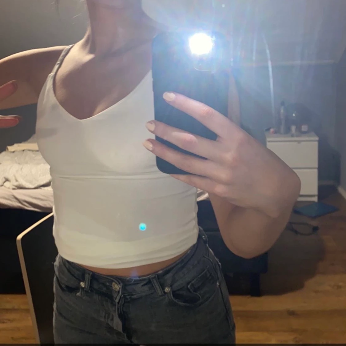 Vit body med glitter band - 90