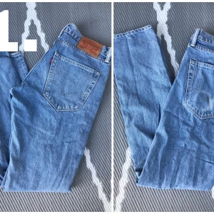 Märkesjeans  - 1. Levis 512 strl W31 L32, Fint skick förutom en slitning av snusdosa på ena bakfickan. 500kr  2. Diesel strl W28 L32, Använda men i fint skick förutom Slitning på ena bakfickan av snusdosa. 300kr  3. Lee strl W29 L32, Fint skick men även där en liten sli