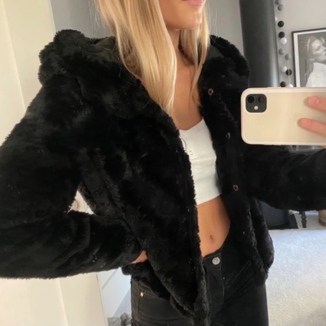 Svart pälsjacka - 90