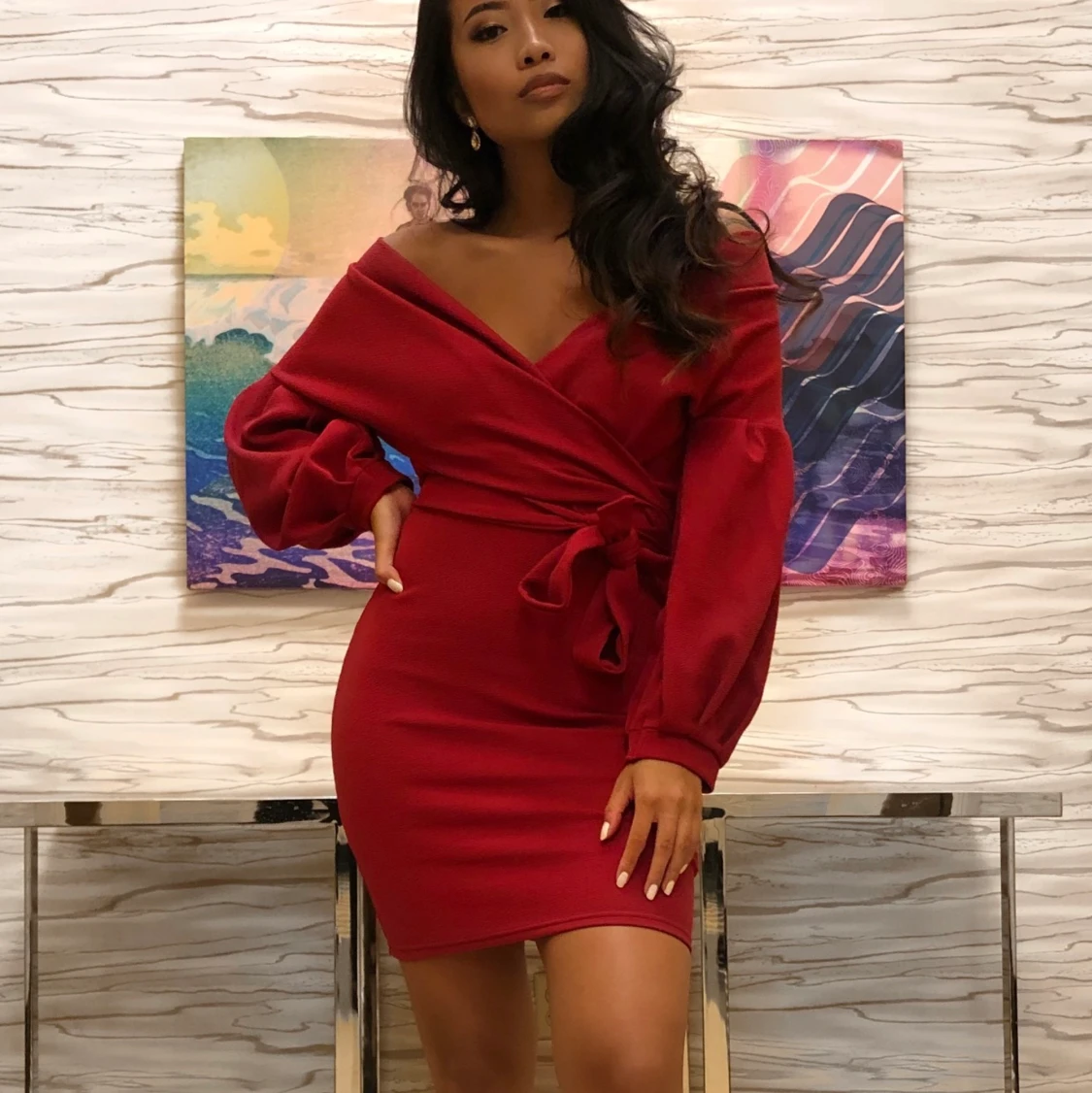 Röd aftonklänning från Boohoo