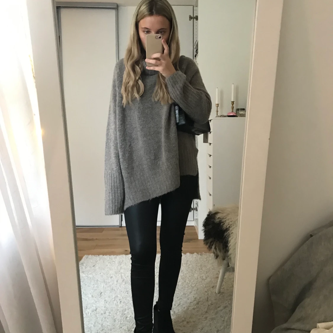 Grå mysig stickad tröja  - 91