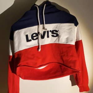 Levis cropped Hoodie s - Levis raw hem colorblock hoodie! Är i nästa perfekt kondition utan fläckars eller fel. Är i storleken small men fungerar också på en xs för en mer oversized känslan. Original pricet ligger på cirka 600kr, det skiljer sig bland sidor. Pricet kan ändras:)