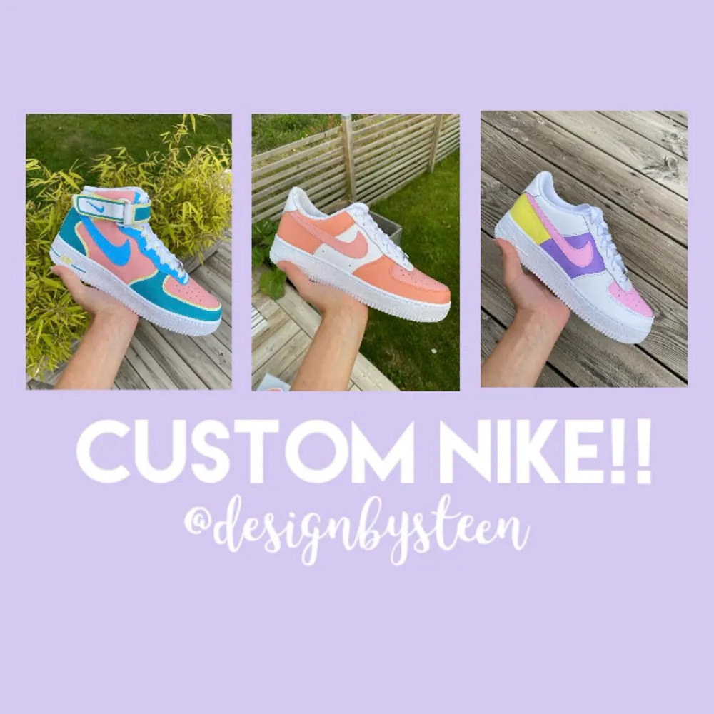 Jag tar nu emot beställningar av custom designade Nike air force! Du kan välja själv vilken design du vill ha, samt vilken storlek du behöver. Skorna är helt nya och jag använder mig av den bästa färgen på marknaden. Hör av dig om du har några frågor💓💓. Skor.