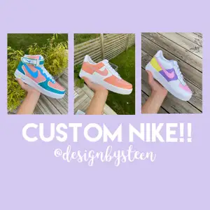 Jag tar nu emot beställningar av custom designade Nike air force! Du kan välja själv vilken design du vill ha, samt vilken storlek du behöver. Skorna är helt nya och jag använder mig av den bästa färgen på marknaden. Hör av dig om du har några frågor💓💓