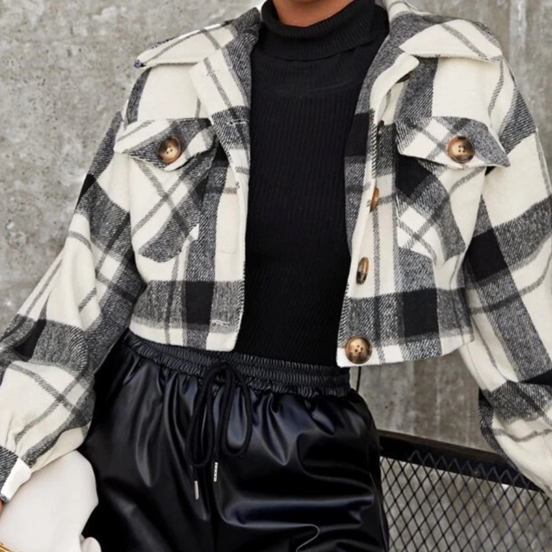 cropped pläd jacka  - 90