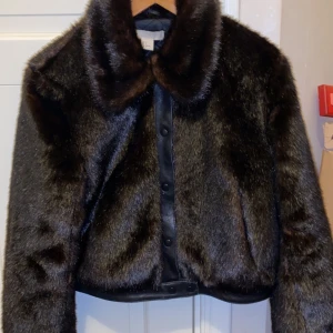 Fuskpäls jacka från H&M XS - I princip helt ny, boxig fuskpälsjacka med skinndetaljer och knappar. Köpt förra året och säljer just pga att jag inte använder den. Nypris 1000kr tror jag, säljer för 500kr. 