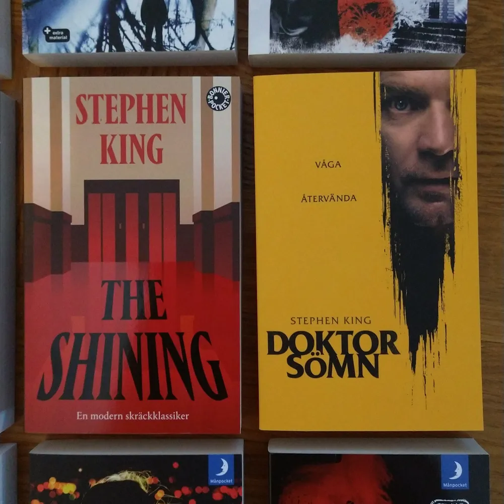 Stephen King's The Shining och uppföljaren Doktor Sömn. Olästa. 100:- för båda. 50:- styck. Köper du en av böckerna, blir frakten blå påse S 45:-.. Accessoarer.