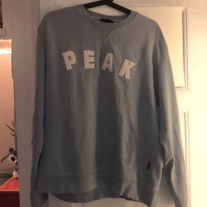 Ljusblå peak performance sweatshirt - Säljer min pappas gamla ljusblå peak sweatshirt. Skit snygg men kommer inte till användning :( storlek L men lite liten så mer en M. 💛 liknar nike sweatshirtsen som samma modell men bara från ett annat märke💛