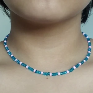 blue and pink beads handmade necklace 💗 - handmade necklace made by me 💗.                                                   You can layer other necklaces with it 🍄                                                   length : 40 cm / aproximetly 15 inches. DM if you're interested 💗