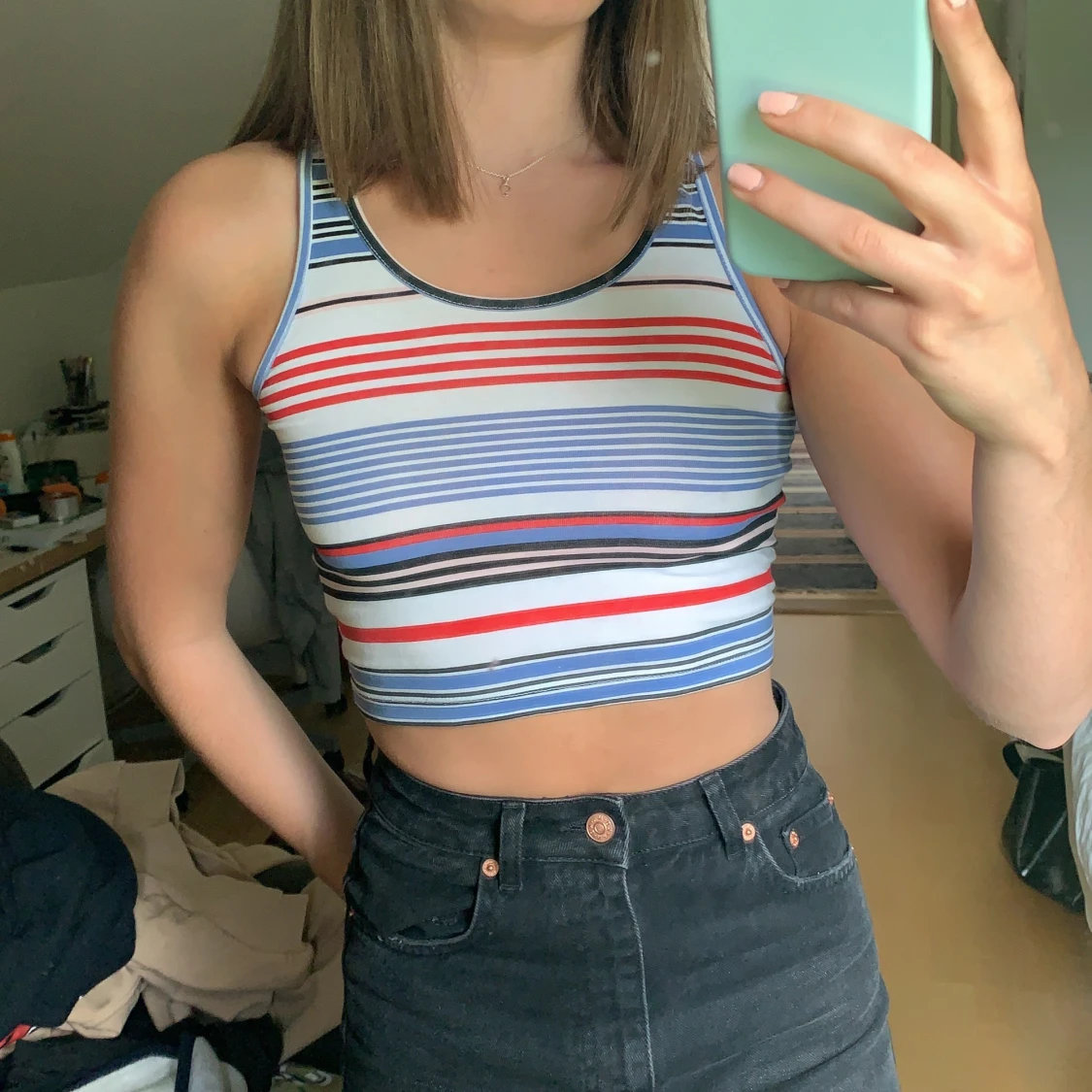 Randigt croppat linne - 90