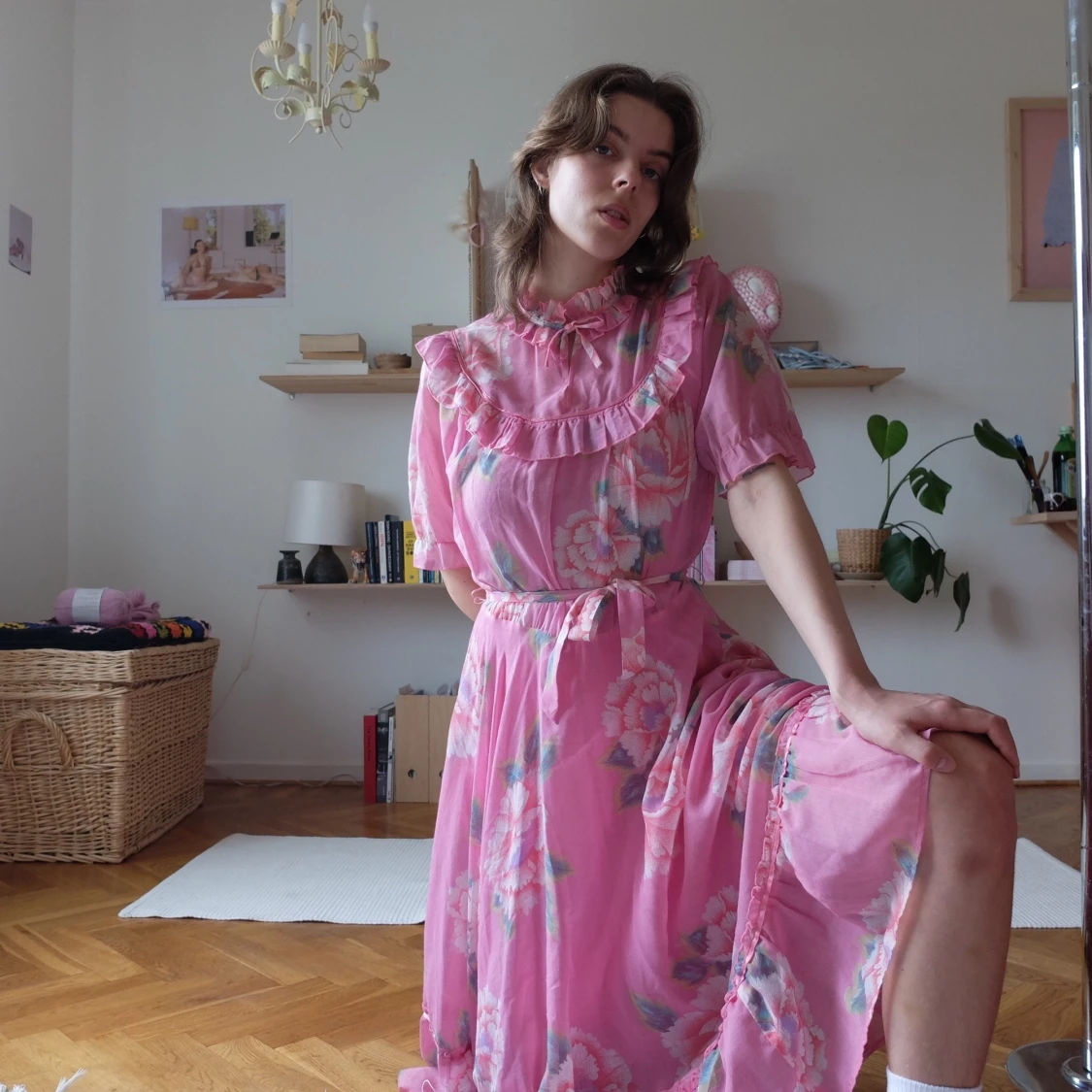 vintage rosablommig klänning - 91