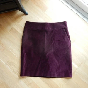  - Superfin pennkjol i material som liknar sammet. Dragkedja baktill. Färgen är svår att få rättvis men det är en blandning mellan lila och vinrött. Fint second hand - skick. 