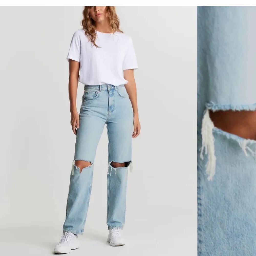 Mina fina zara jeans, önskar jag byta mot de på sista bilden från gina i storlek 36. Mina är också 36 ❤️ jag är 167 och är långa på mig. Jeans & Byxor.