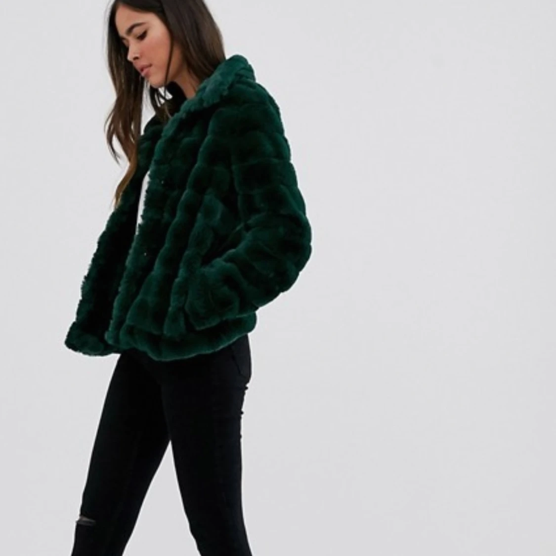 Mörkgrön jacka i fuskpäls - 91