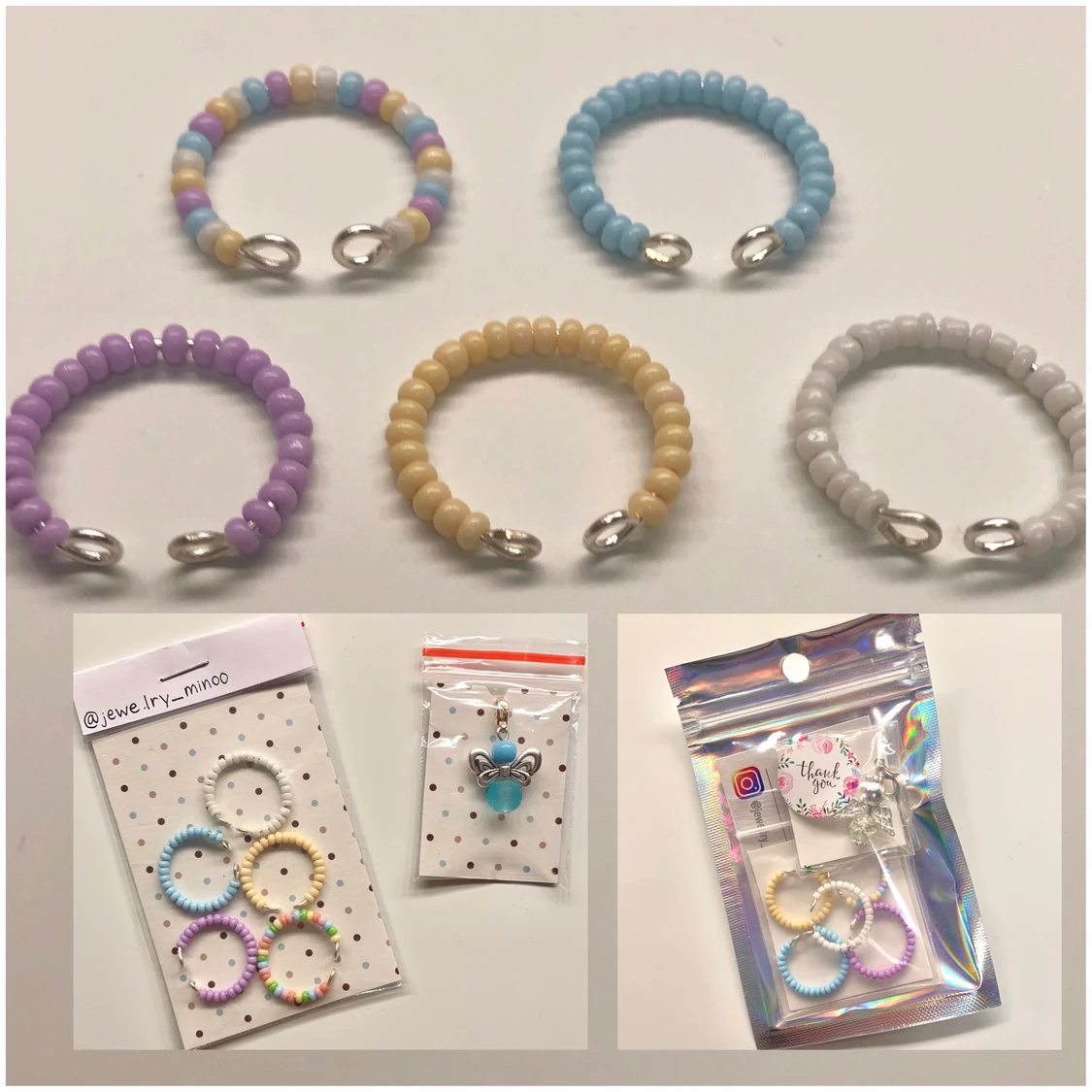 Pastellfärgade pärlringar metall  - 90