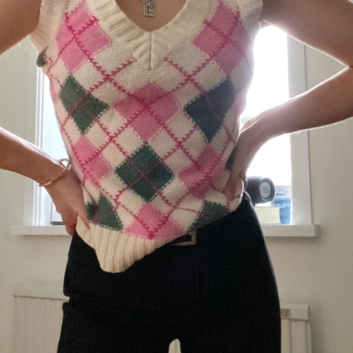 Stickad rutig Vintageväst