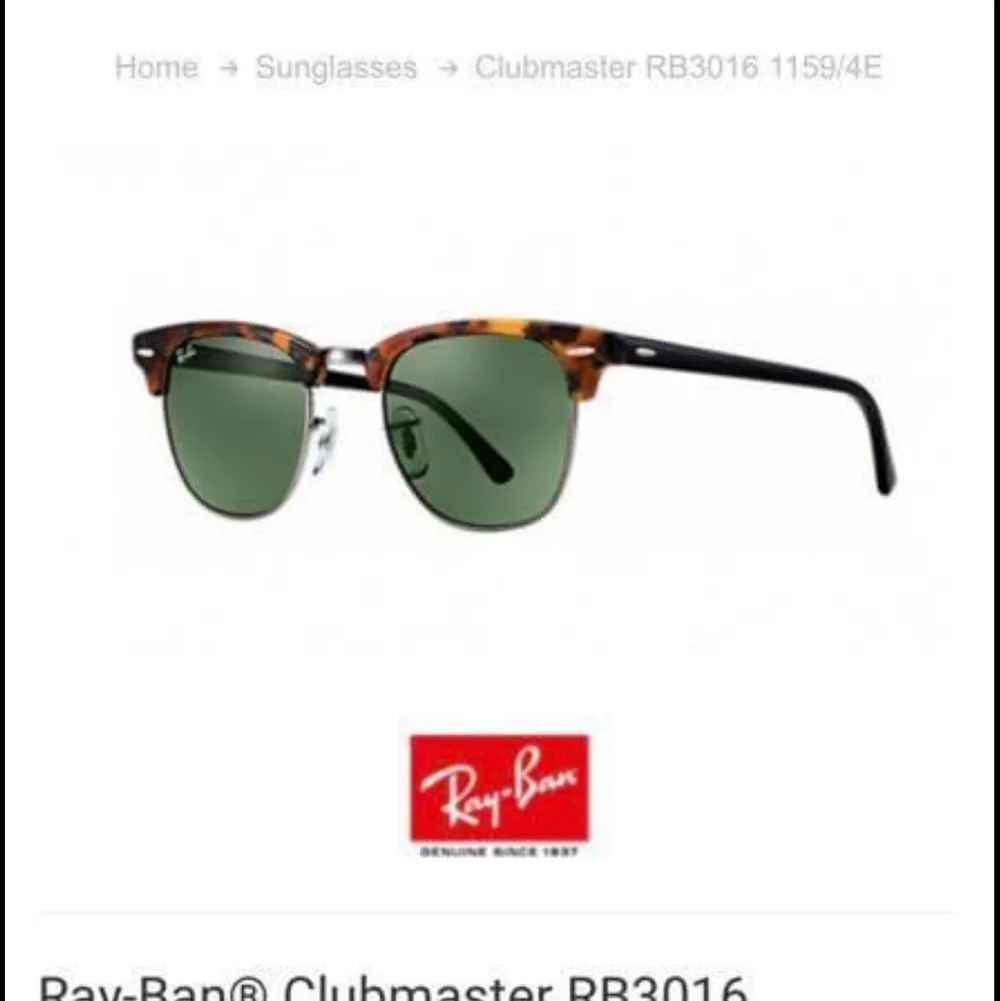 Säljer äkta Rayban solglasögon i modellen: Rayban rb3016 clubmaster 1159/4E. Köpta i en Rayban butik i Miami, enbart använda vid ett fåtal tillfällen. Säljes pga används ej.   Säljer för 850kr eller bud med rätt att neka. . Accessoarer.