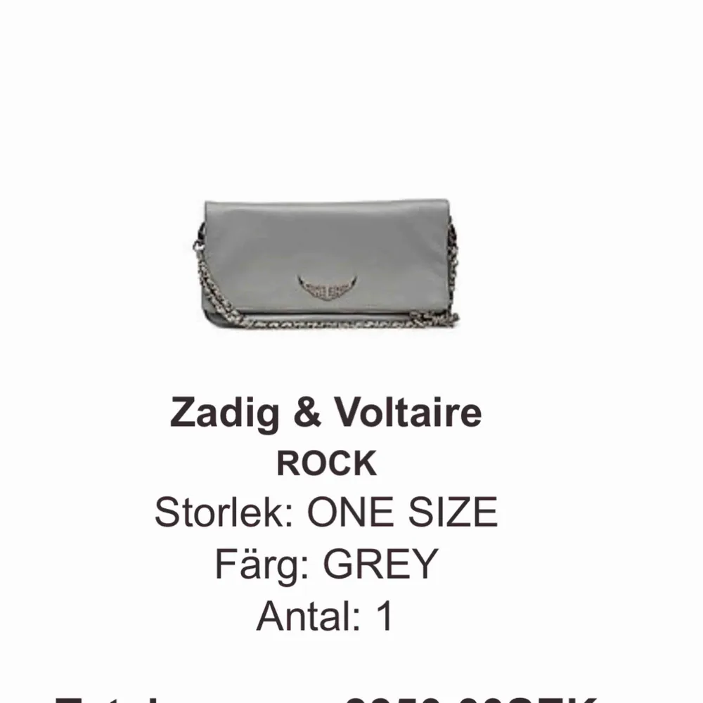 Säljer en grå väska från zadig & voltaire. Superbra skick. Originalpris 3350kr. Extra långt axelband och dustbag medkommer.. Väskor.