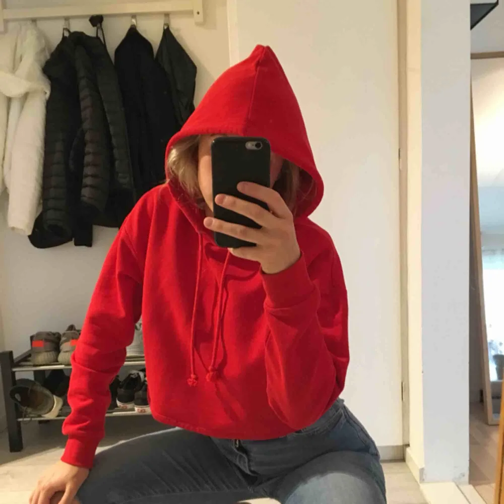Röd cropped hoodie från hm. Superskön och i jättefint skick då jag endast testat den. . Hoodies.
