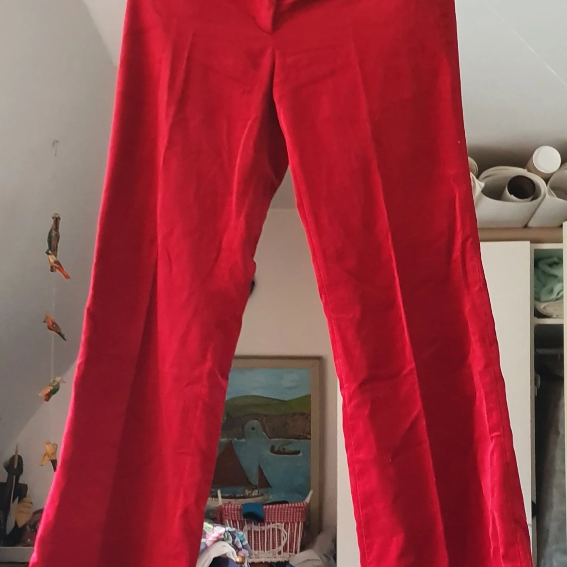 Flat leg mjukt maroon kostumbyxa - 91