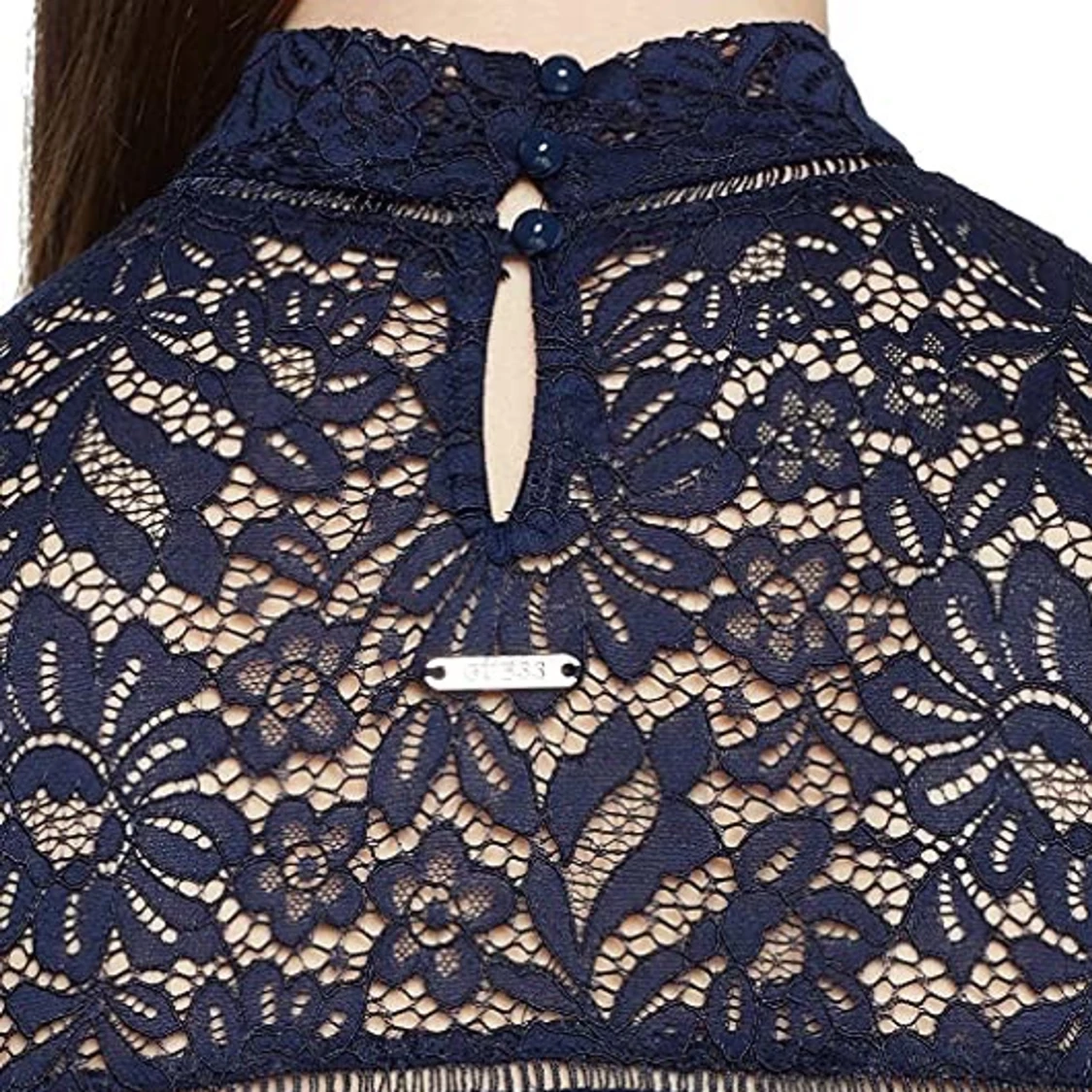 GUESS - Mörkblå spetsklänning, strl. M, NY - 91