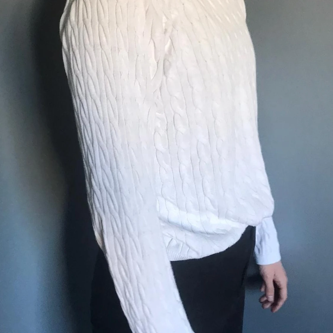 Vit långärmad, räfflad tröja (S)  - 90