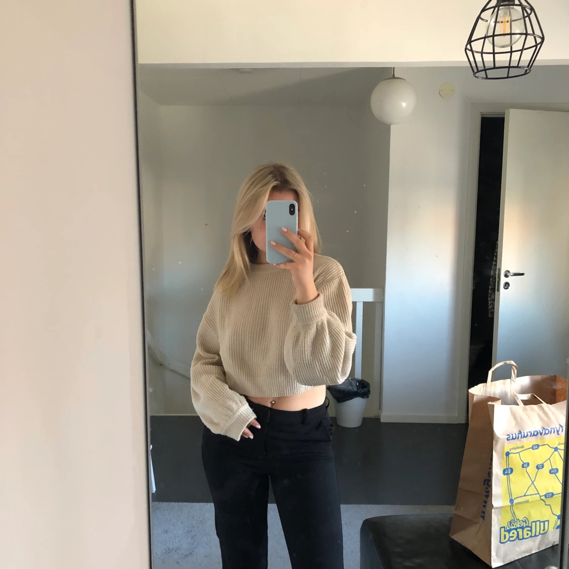 beig stickad tröja - 90