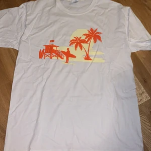 Vit t-shirt med snyggt surfar tryck  - Surfar tryck, bra skick m. Storlek large.  Pm för bild eller pris