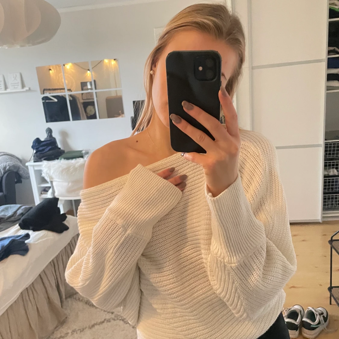 Vit stickad tröja - 90