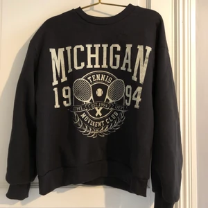 Mörkgrå sweatshirt GinaTricot - Säljer en mörkgrå sweatshirt med tryck från Gina Tricot, är så gott som ny, antal ett par enstaka gånger, bra skick, köpt för: 250kr och säljes för: 110kr 