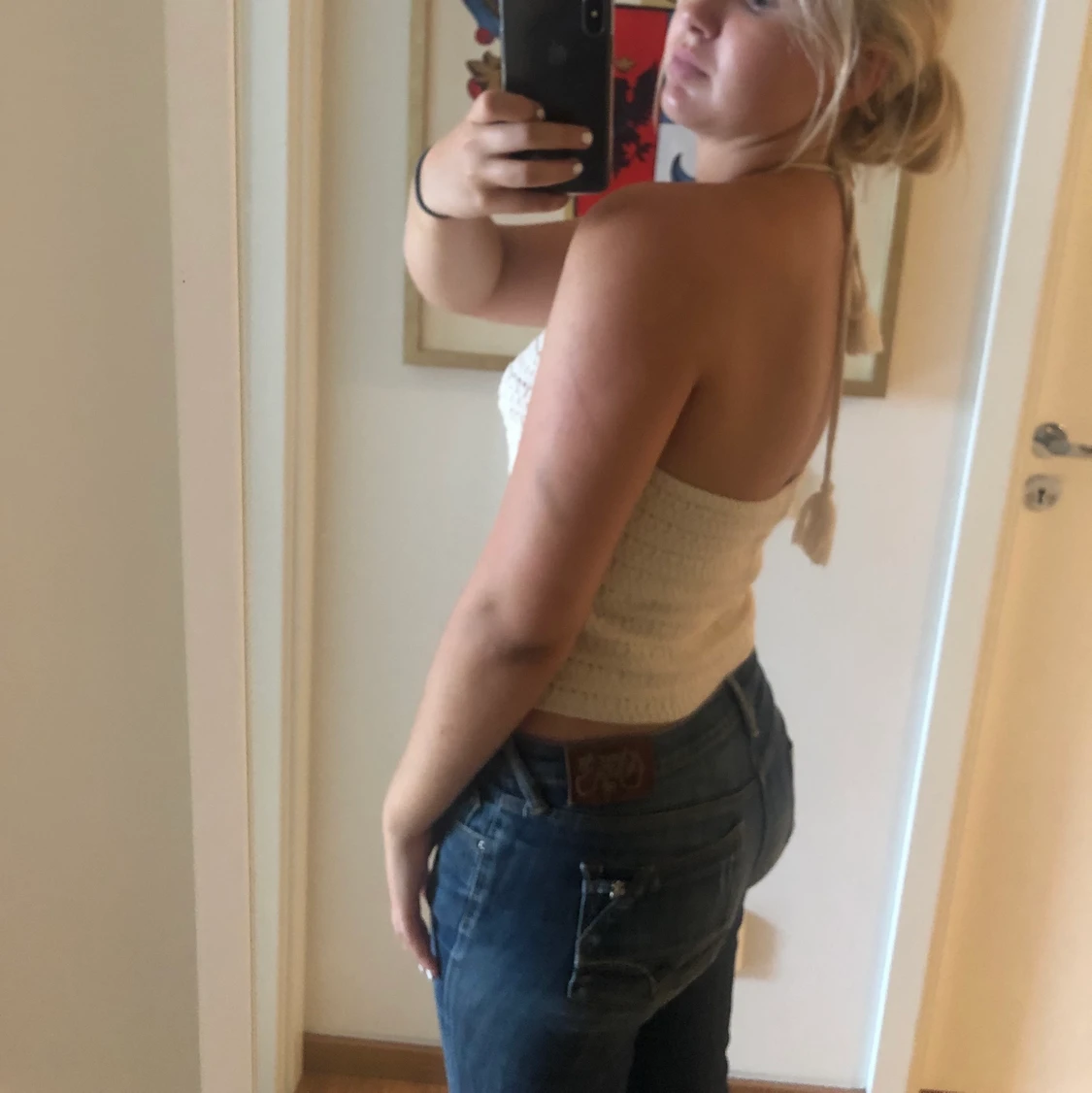 Stickad halted neck topp - 90