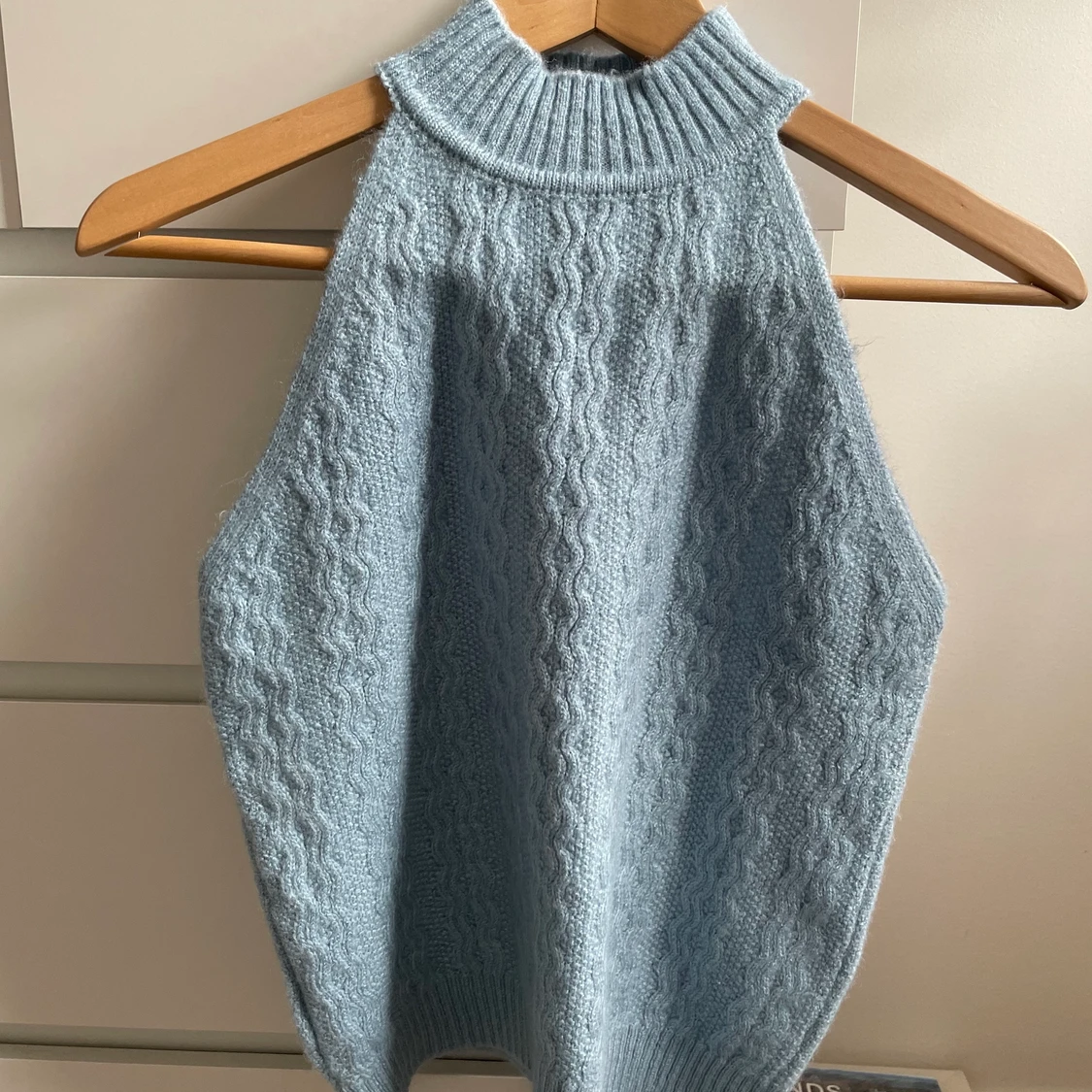 Blå stickad topp - 90