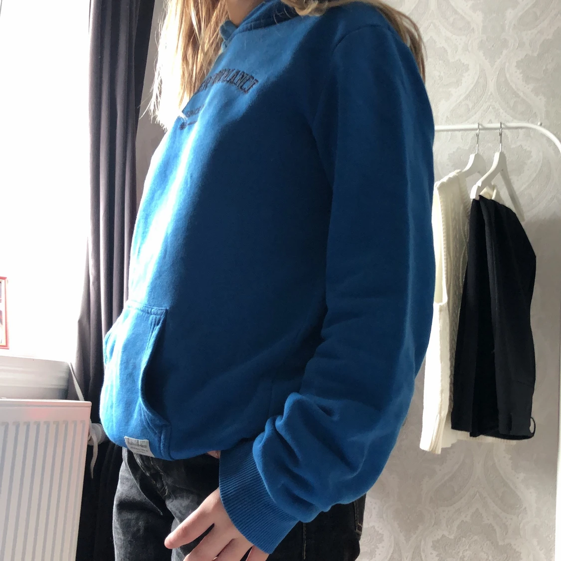 blå snygg vintage hoodie 