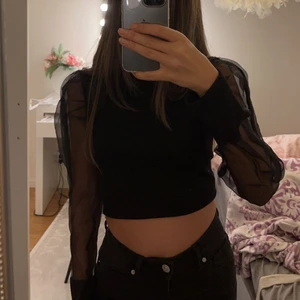 Svart topp / tröja mesh - Så fin tröja med ärmar i mesh som gör den passande för både vardag & fest. Köpt på Zara och är i strl XS. Frakt tillkommer 🤩