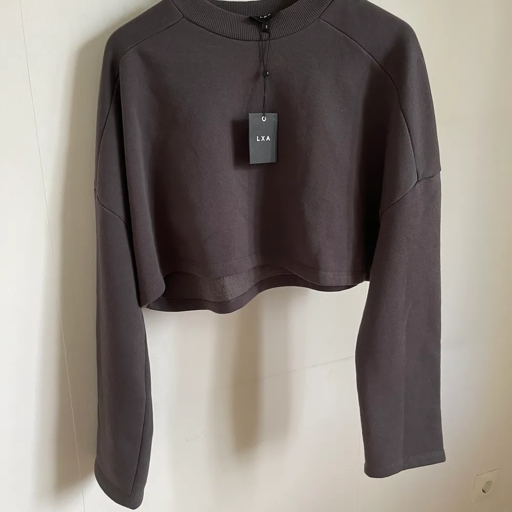  Säljer LXA  Cropped Sweatshirt grey i storlek S från Linn Ahlborgs märke  helt ny med prislappen kvar säljer pågrund av kom aldrig till användning , frakt tillkommer , STARTBUD 150. Tröjor & Koftor.