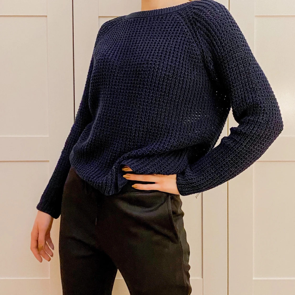 Stickad tröja - marinblå - S - 90