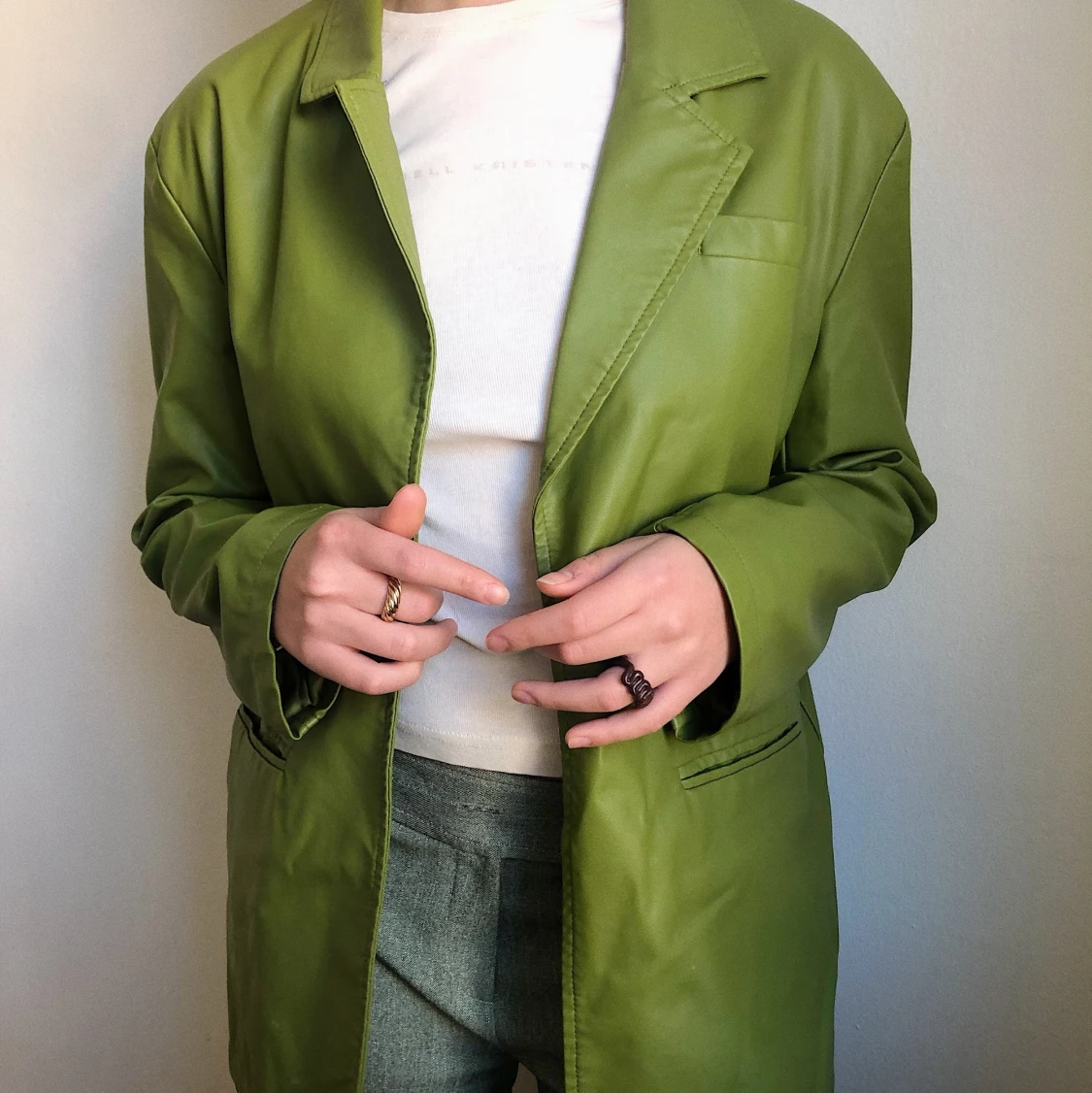 Grön läderjacka - 90
